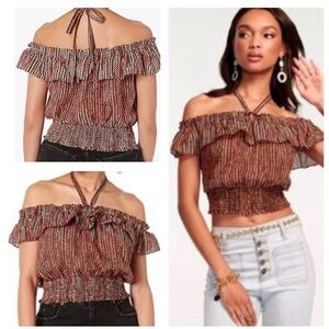 Ramy Brook Ruffled Top - Black and Orange